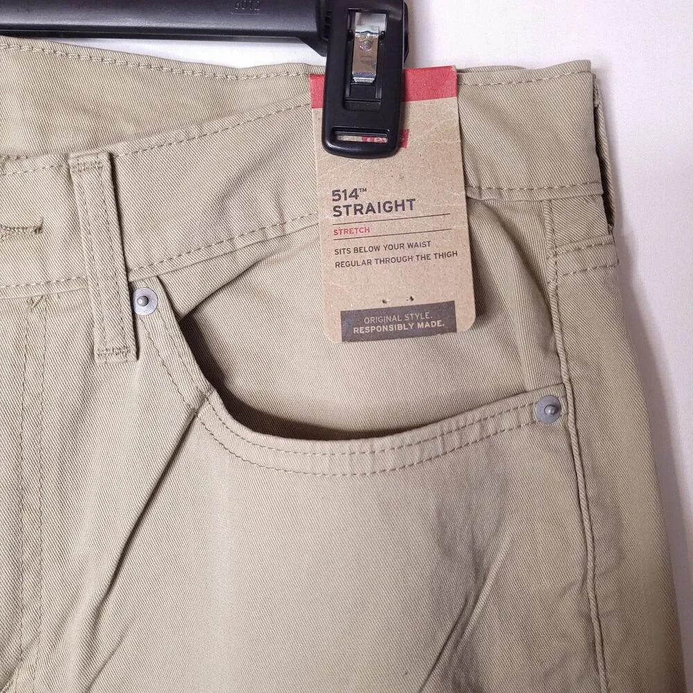 Levis 514 Jeans Mens 34x34 Tan Straight Leg Stretch NWT